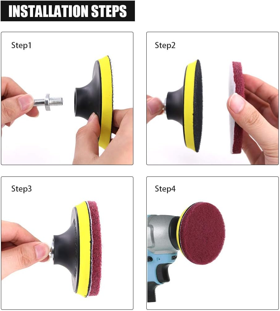 Glarks 16Pcs 4 Inch Drill Power Brush Tile Scrubber Scouring Pads Cleaning Kit with 4 Inch Disc Pad Holder for Bathroom & Kitchen Cleaning, 3 Different Stiffness (Red, Gray, Green)