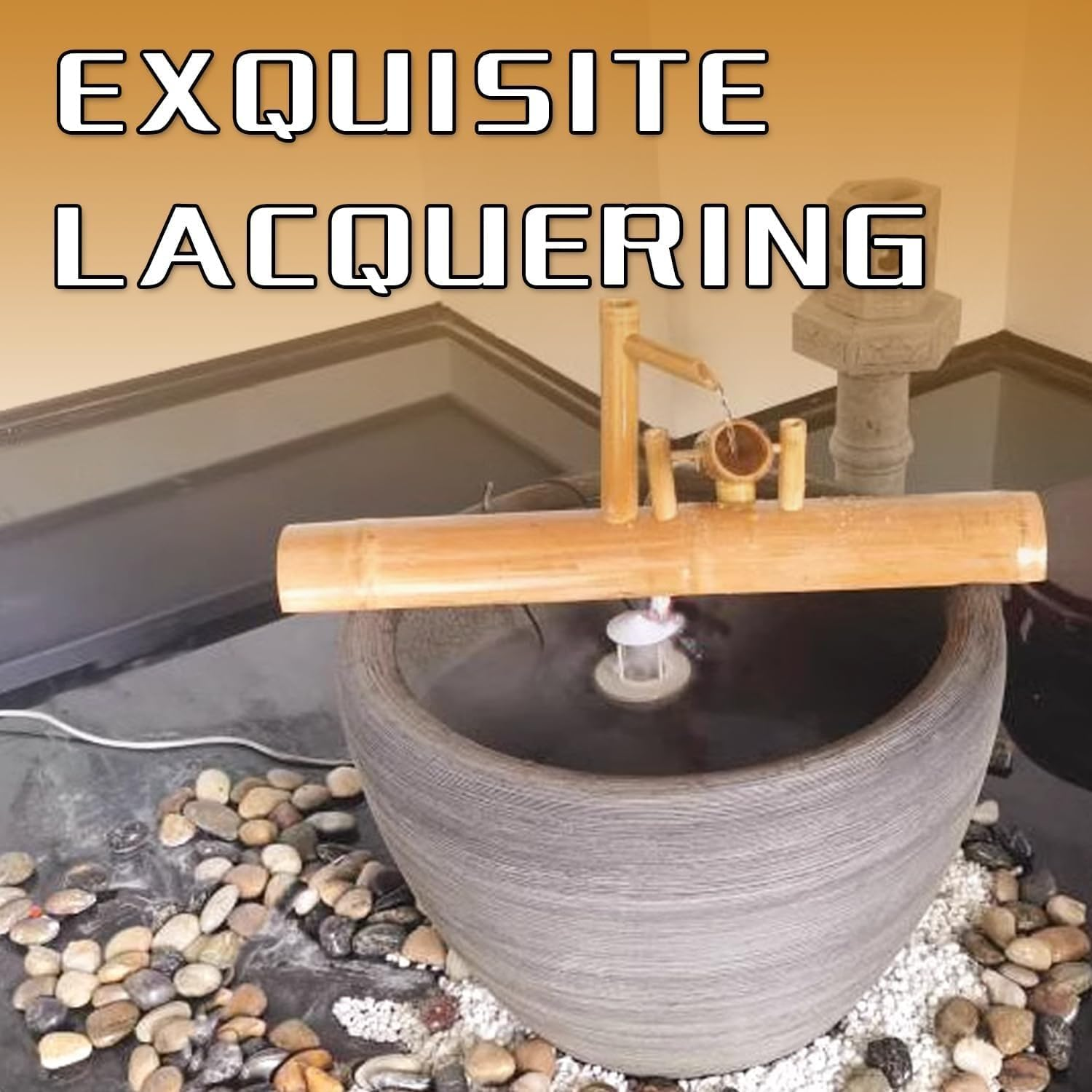 Japanese Garden Decor, 20 Inch Solar Powered Outdoor Bamboo Fountain for Backyard Pond, Zen Landscape Water Features for Desks, Patios and Yards image number 6