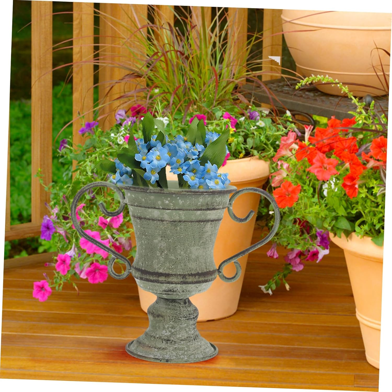 Happyyami Vintage Rustic Planter Pot for Outdoor Plants and Garden Decoration, Green Distressed Flower Pot for Balcony Patio, Decorative Flower Planter Suitable for Garden and Home Gardening image number 1