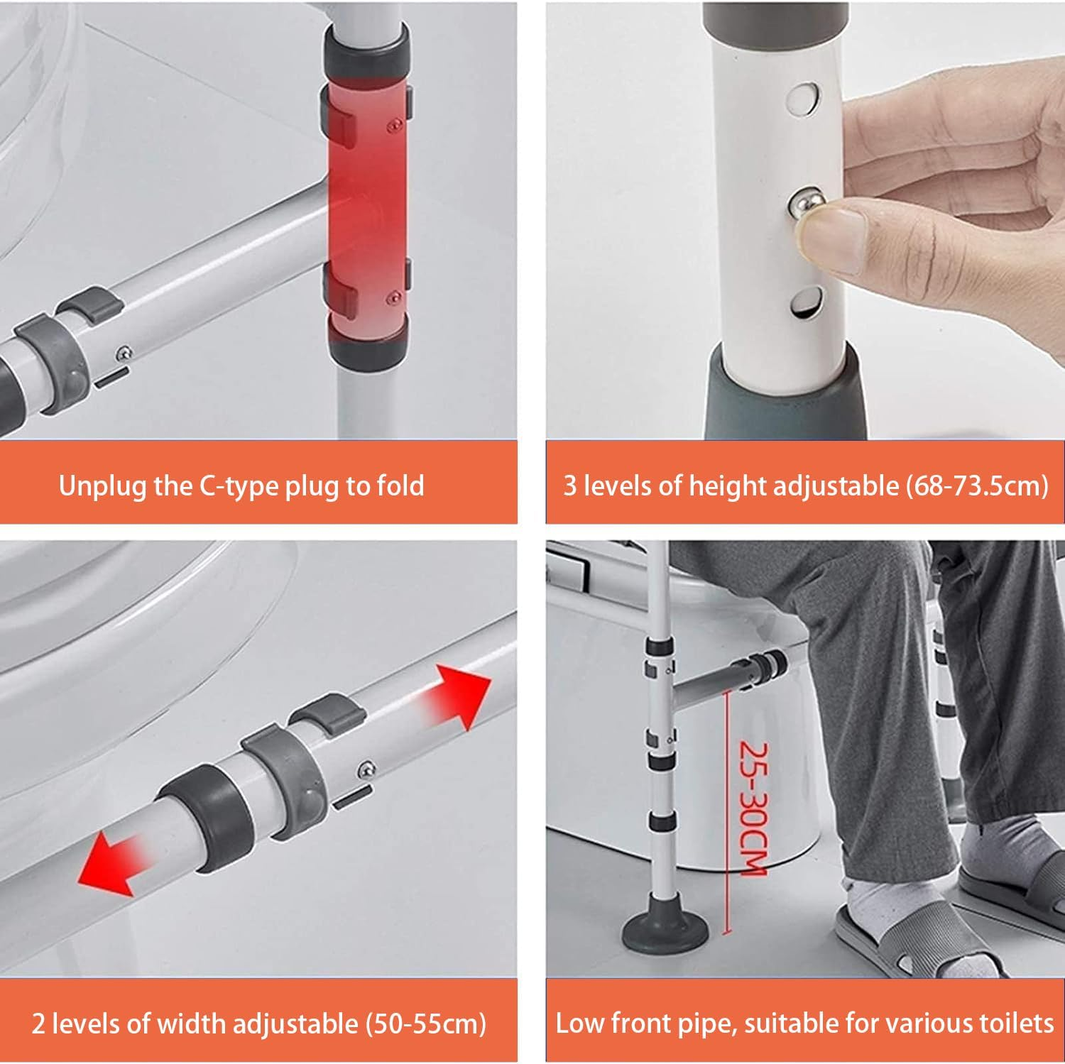 Foldable Toilet Safety Rails, Adjustable Width Height Toilet Frame with Large Suction Cups, Anti-Slip, Heavy Duty Toilet Handles for Elderly and Handicap Toilet Safety Rails Fit Any Toilets image number 3