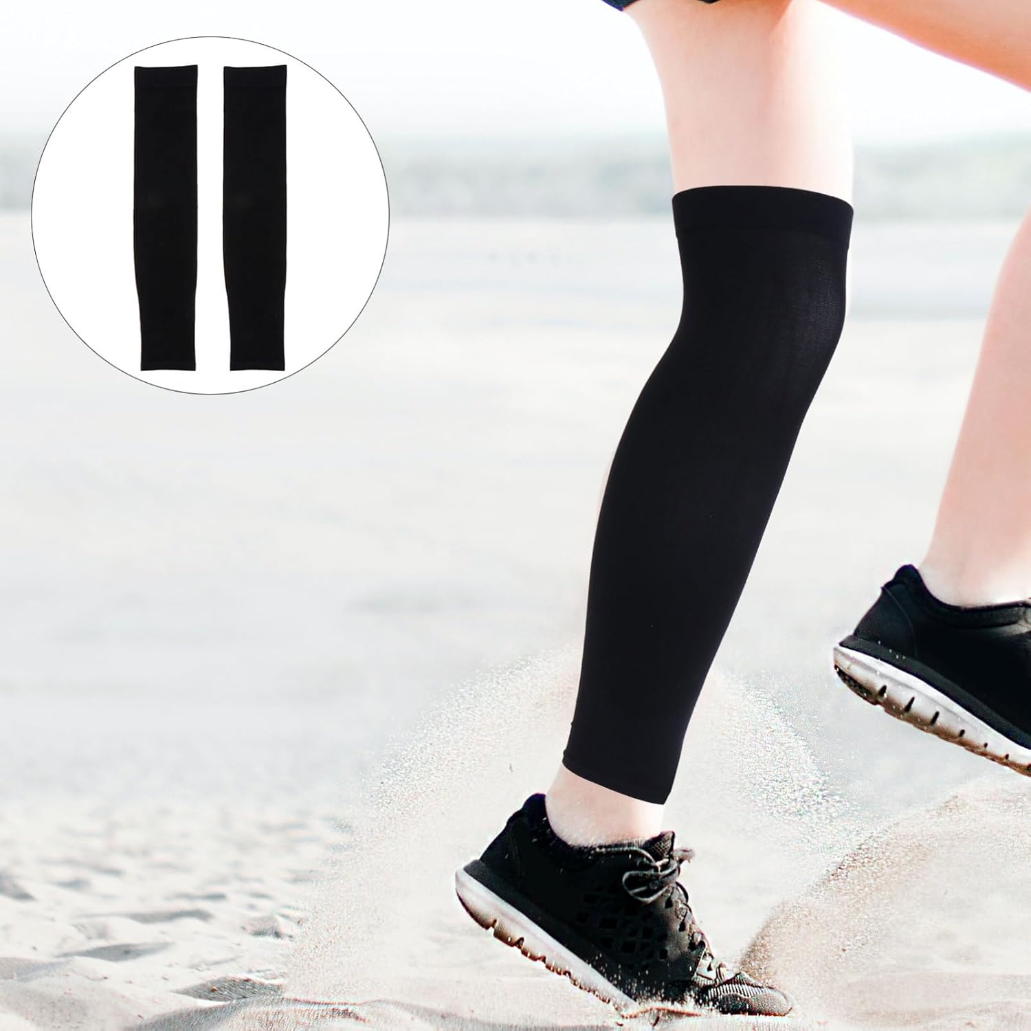 Healeved 2Pcs Sun Protection Cooling Leg Sleeves, Ice Silk Uv Protection Leg Covers for Outdoor Sports, Cycling, Running, Hiking, Black image number 1