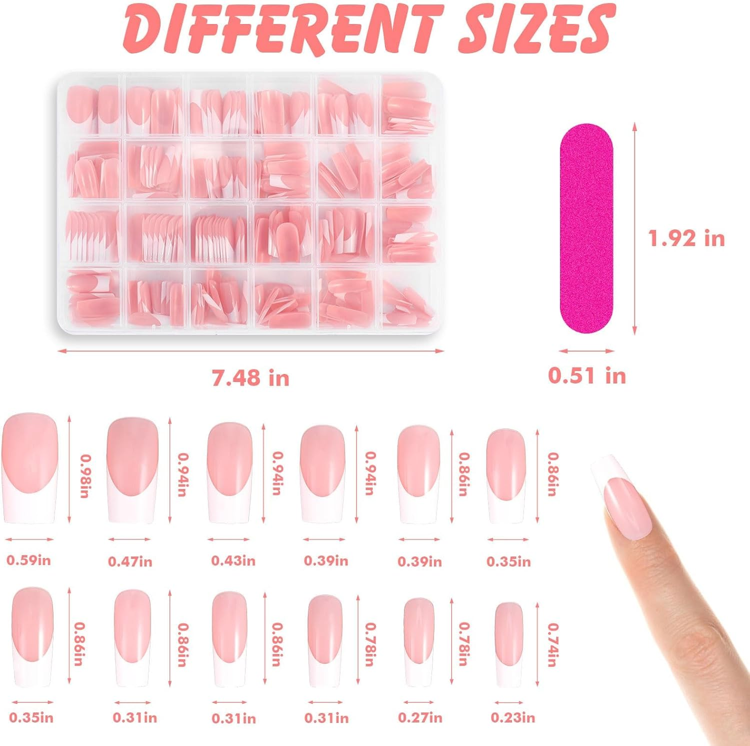 360 Pieces French Tip False Nails Artificial Acrylic Full Cover Fake Nails Tips Press on Nails Square Long Nude Color French Nails Stick on Nails Nail Art Manicure Decorations for Women Girls image number 6