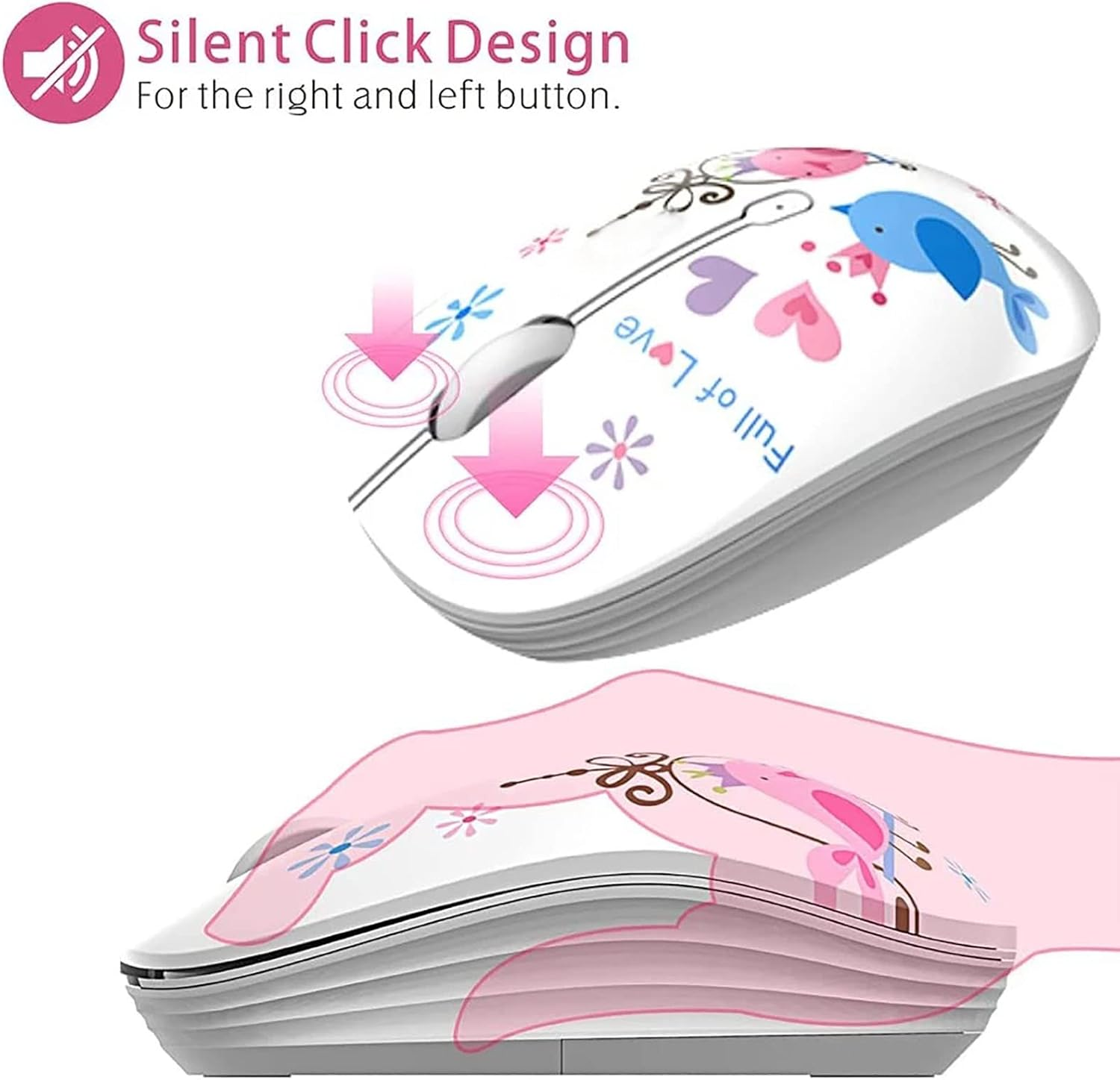Cute Wireless Mouse, 2.4G Mute Office Business Computer Mouse with USB Receiver 1200DPI Optical Mice for Laptop,Notebook,Pc,Computer (Birds) image number 1