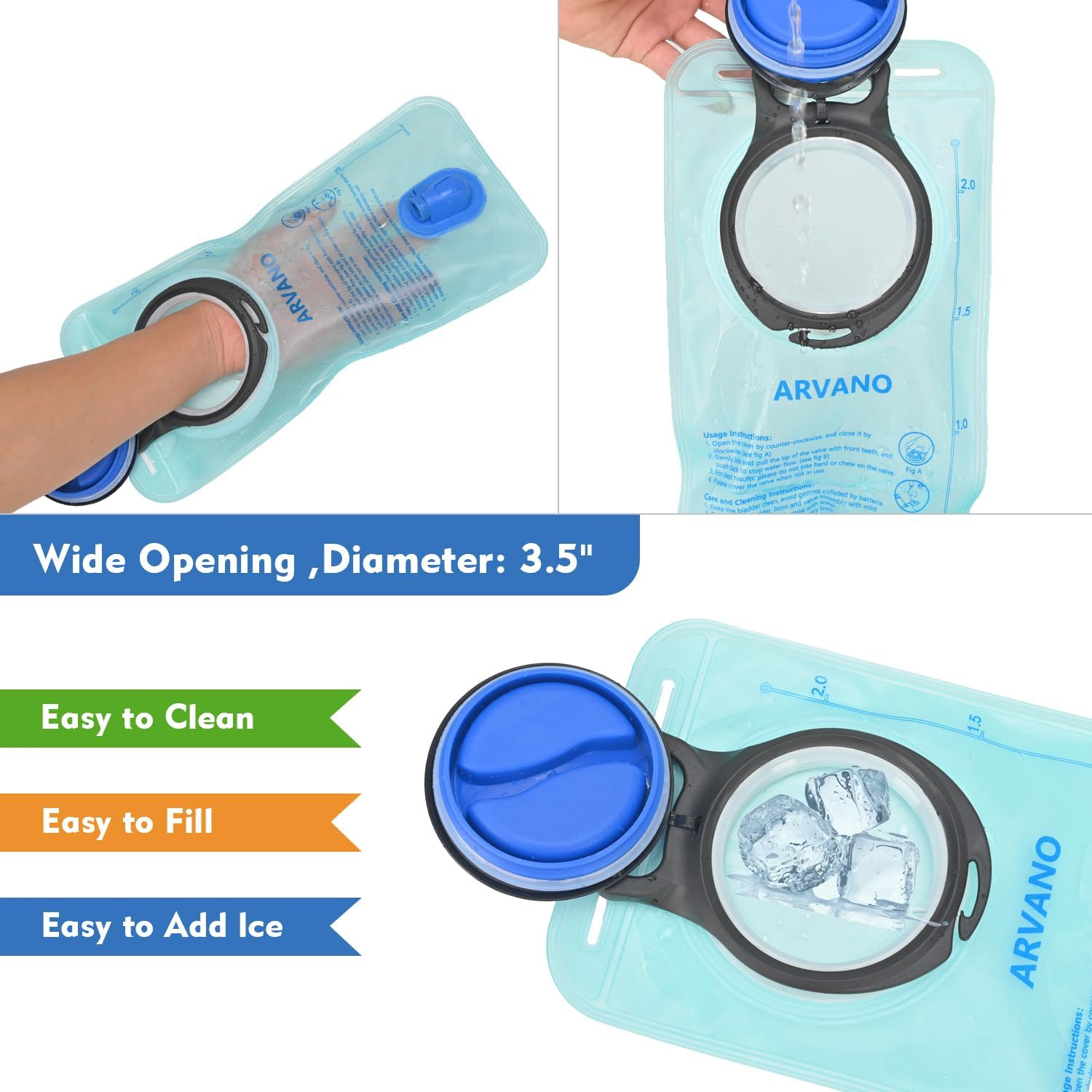 Hydration Bladder, Water Bladder 2L BPA Free for Hydration Backpack Replacement, Leak Proof Water Reservoir for Hiking Running Cycling Skiing Camping Outdoor Sports image number 6