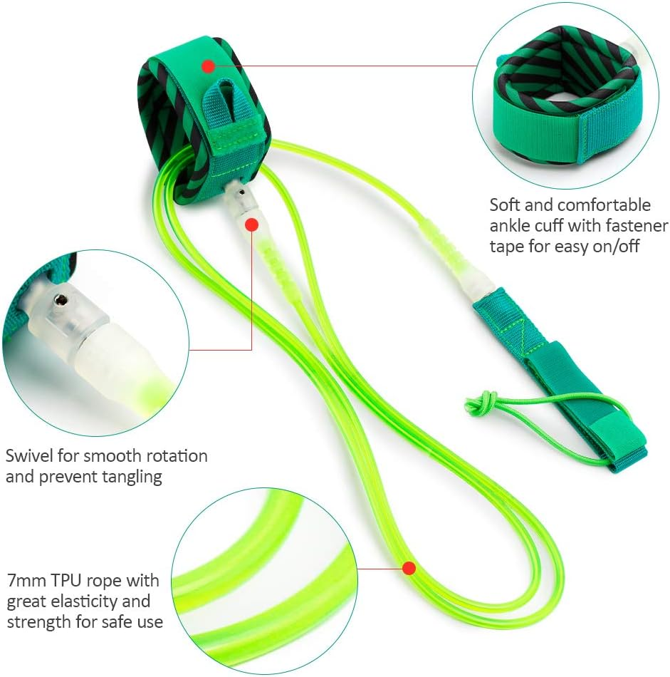 Surf Leash Surfing Surfboard Leash Smooth Steel Swivel Surfing Leg Rope Paddleboard Leash 6FT/8FT/10FT BBZY image number 1