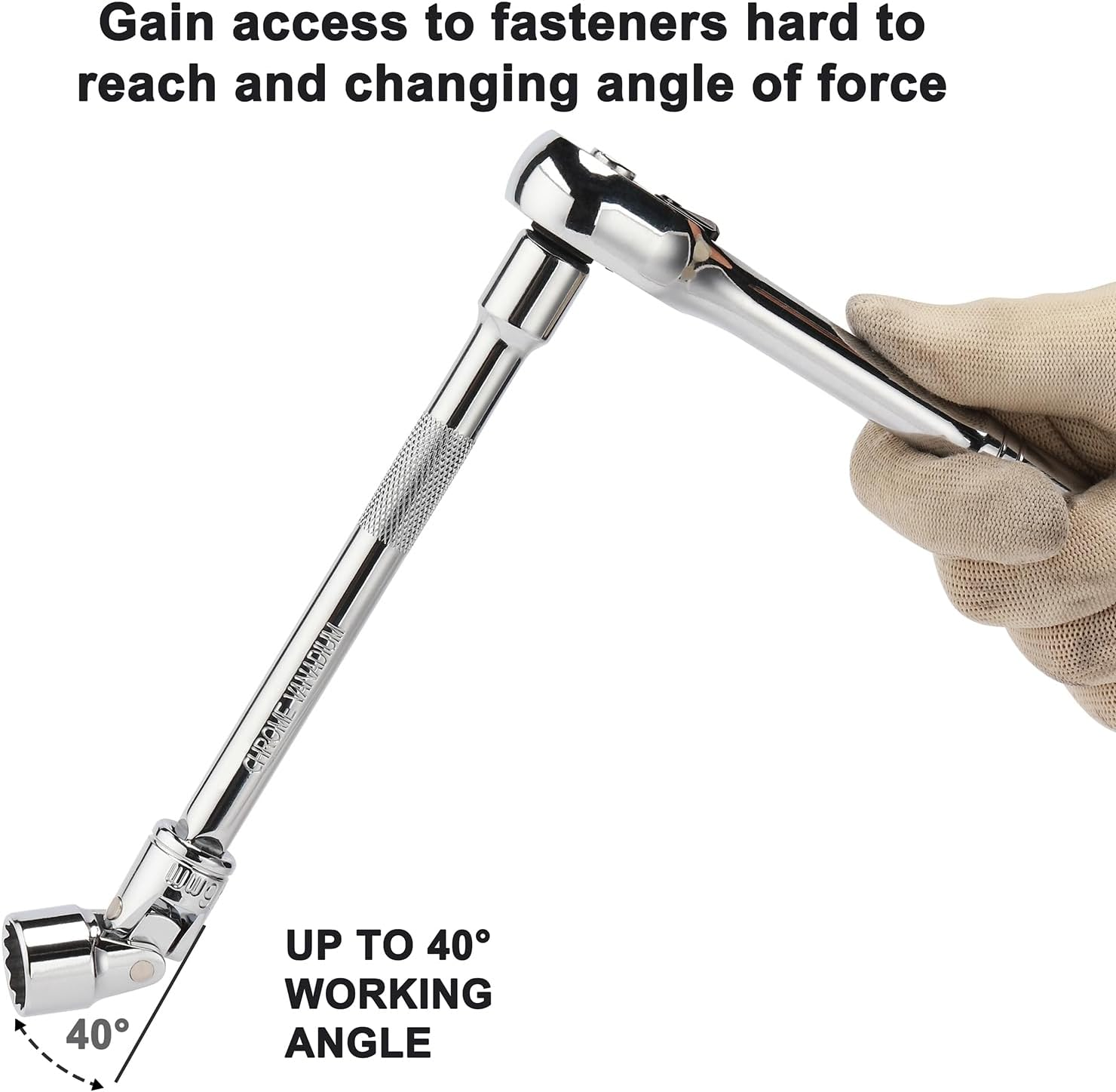 CASOMAN 3/8" Drive Universal Joint Socket Set- 10 Piece Flex Socket Set, 12-Point, Cr-V, Metric, 10-19Mm, Mirror Chrome Finish image number 5