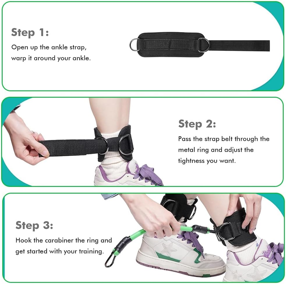 Ankle Resistance Bands with Cuffs and Storage Bag, 10 Lbs 20 Lbs 30 Lbs 3 Different Pound Fitness Training Ankle Strap, Women Exercise Equipment, Black image number 4