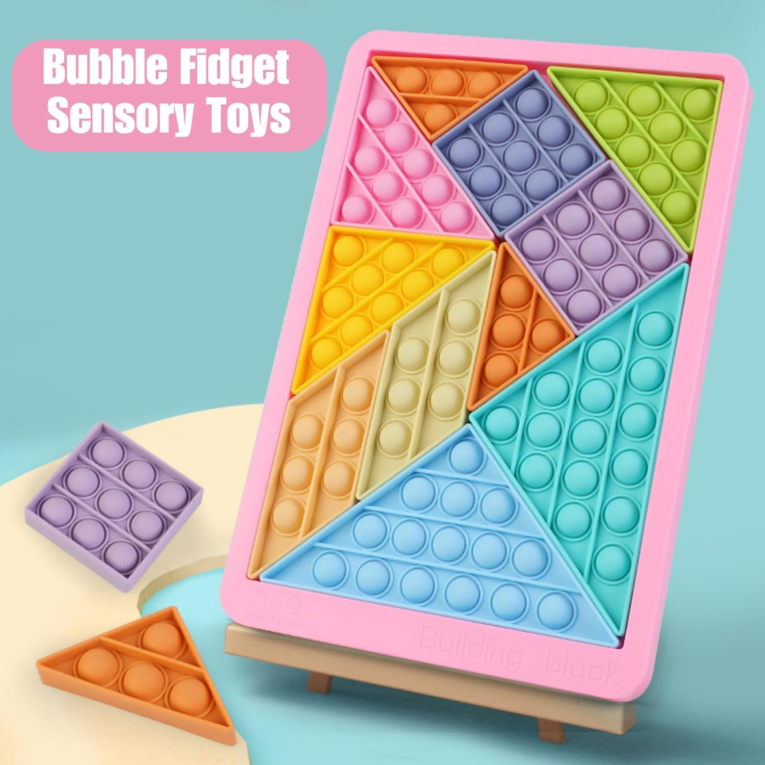 Pop Fidget Toys, 12Pc Puzzle Game Popit Sensory Toys for Learning, Pop It Board Fidget Games ,Focus Tools and Stress Relief Tetris Games for Girls Boys Kids Fridents image number 2