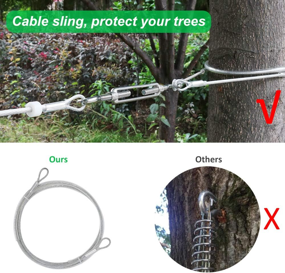 Xiaz Dog Tie Out Cable, 100Ft Dog Trolley Runner Cable for Dogs up to 250Lbs, Dog Lead for Yard, Camping, Outdoor, with 8 Ft Nylon Bungee Runner, Cable Sling to Protect Trees image number 5