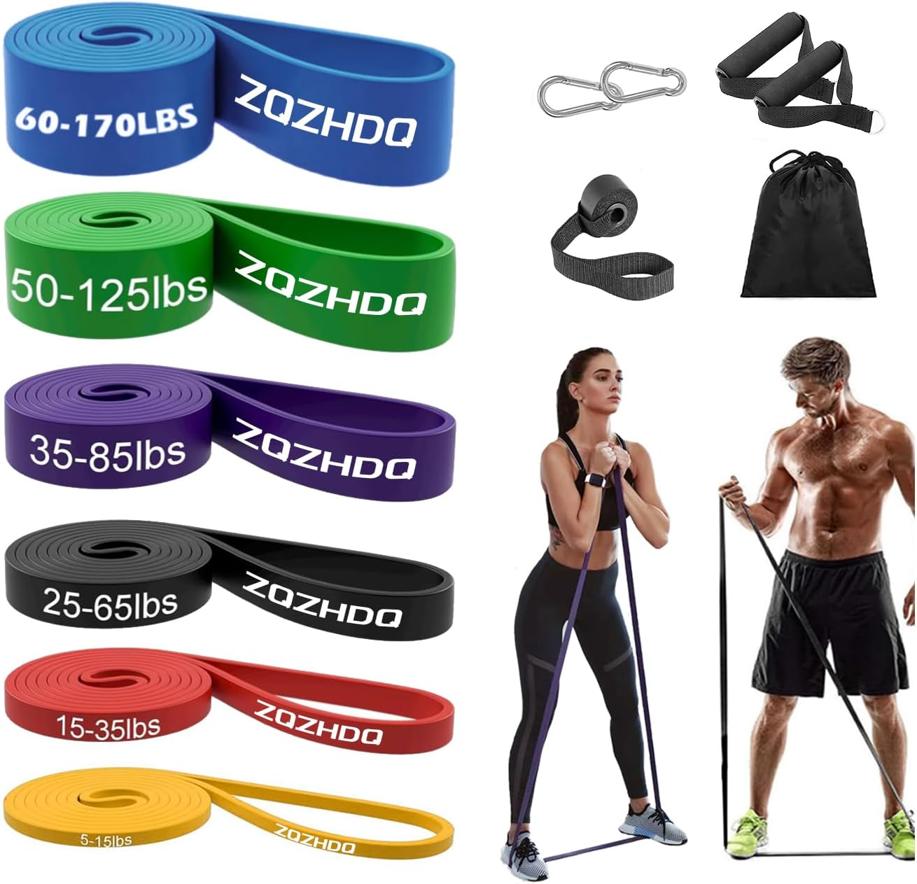 ZQZHDQ Resistance Bands Set 6 Pcs, Essential Power Bands, Resistance Band Exercise with Handles, Door Anchor, Suitable for Body Shaping, Yoga, Home Workouts image number 4