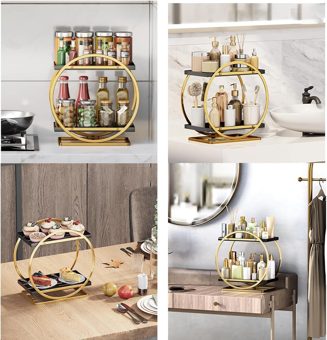 Mfancy Makeup Organiser,High-Capacity Skincare Makeup Storage,Bathroom Counter Organiser Countertop Storage,2Tier Cosmetic Display Tray for Cosmetic, Skin Care,Perfume,Makeup Brushes, Lipsticks(Gold) image number 1