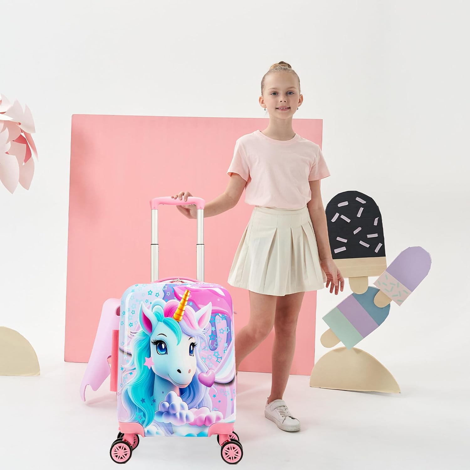 Homskiii Kid'S Luggage Set 2 Piece Suitcase Set 16" Hardside Luggage with Spinner Wheels Girls Boys Carry on Luggage Airline Approved, 4008, 16Inch - 1005 image number 2