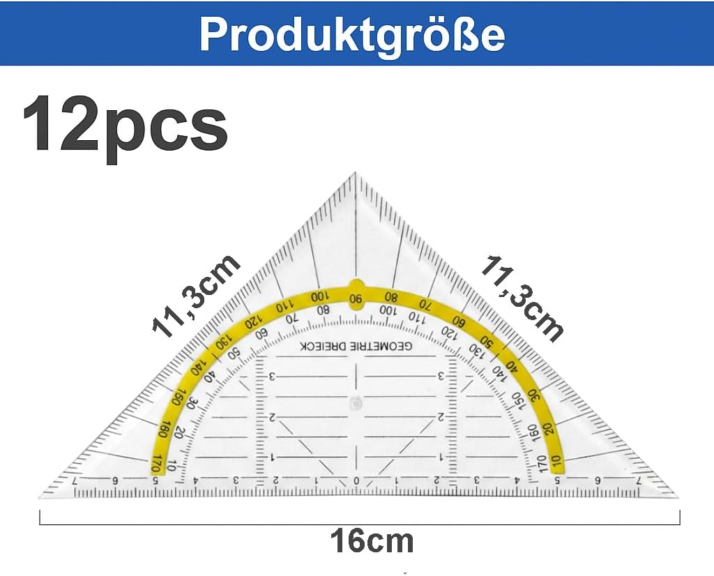 My-Goodbuy24 Geometry Triangle - Pack of 12 - Flexible Material - Shatterproof - Transparent - Set Square for School and Office - Ruler image number 4