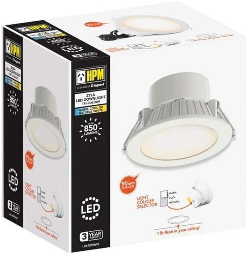 HPM 7W 90 Mm Flush Face LED Downlight with White Finish, Warm Cool and Natural White
