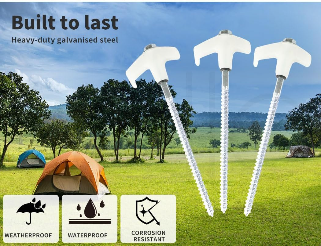 Mountview Tent Pegs Heavy Duty Screw Steel in Ground Camping Outdoor Stakes X15, 15Pcs Tent Stakes with Sotrage Box Case,Adaptor,Peg Puller, Galvanized Steel Tent Pegs for Camping,Garden,Sand,Beach image number 2