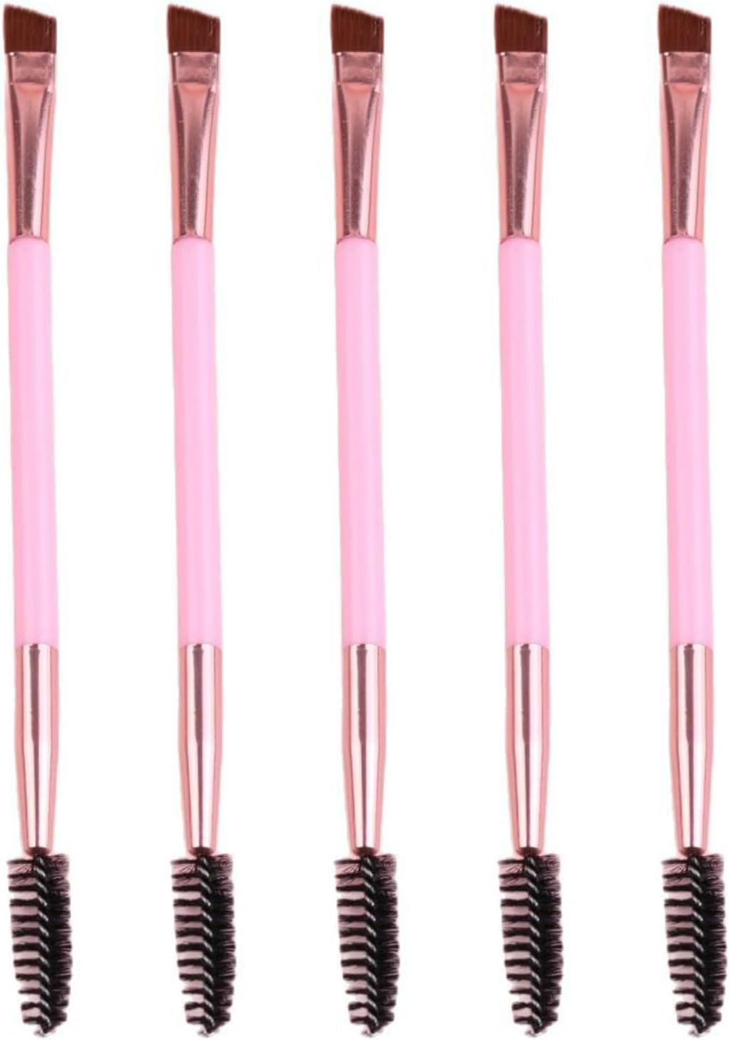 RIBHNXHI Duo Eyebrow Brush Spoolie Brush Angled Brow Brush Eyelash Brush for Eye Makeup Professional Makeup Brushes 5 Piece Set Pink Makeup Tools image number 4