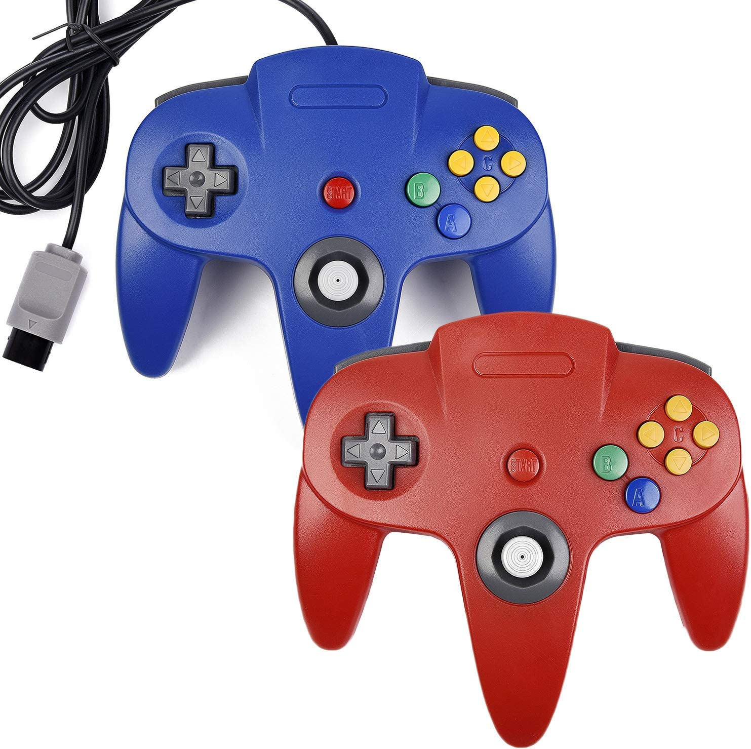 2Xclassic N64 Controller,Kiwitata Retro Wired Gamepad Controller Joystick for N64 Console Video Games System Red+Blue image number 6