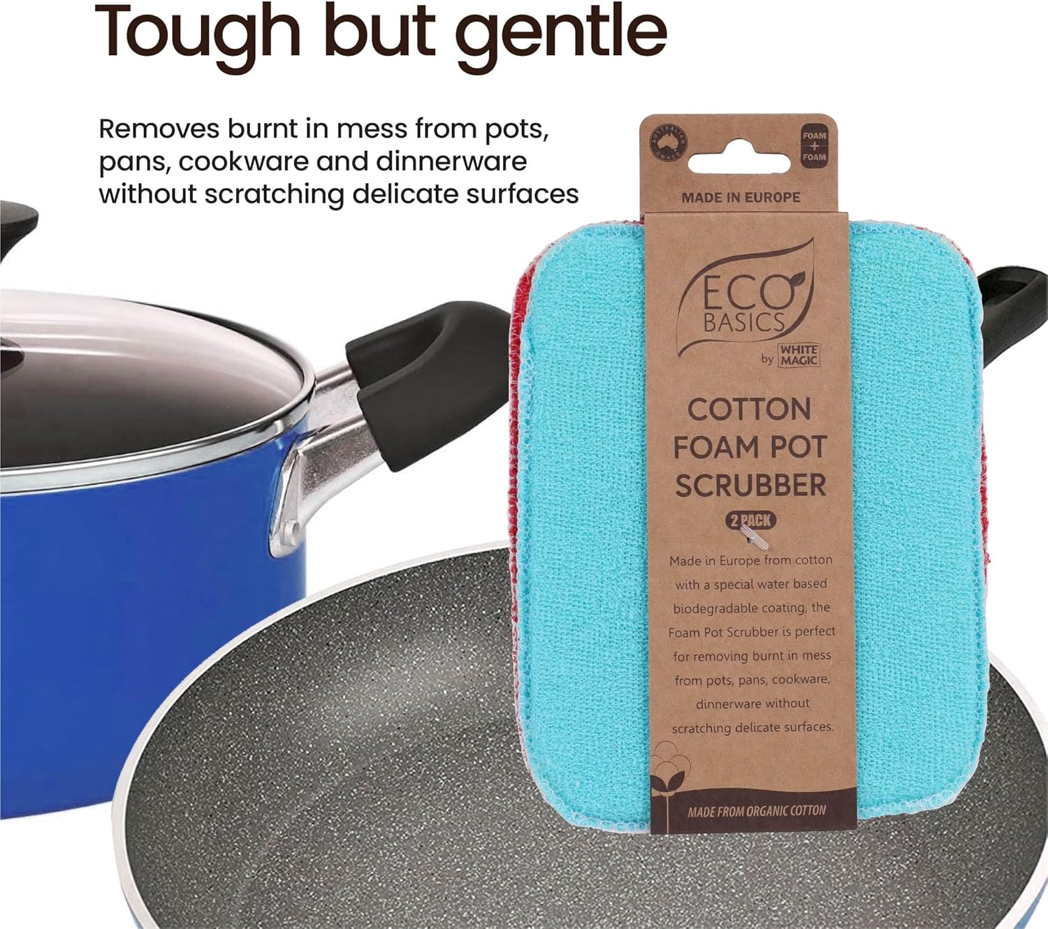 White Magic Eco Basics Cotton Foam Pot Scrubber 2-Packs image number 5