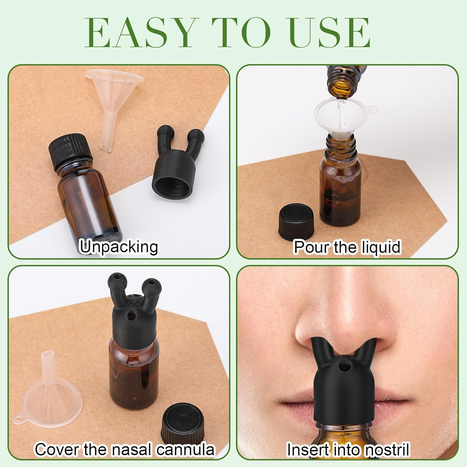 Chunful 2 Pack Essential Oil Inhaler Leakproof Double Hole Aroma Nasal Inhaler Inhaling Cap Mini Perfume Dispenser Bottle for Enhances Aromatherapy Inhalant Adults(Black) - Brown image number 3