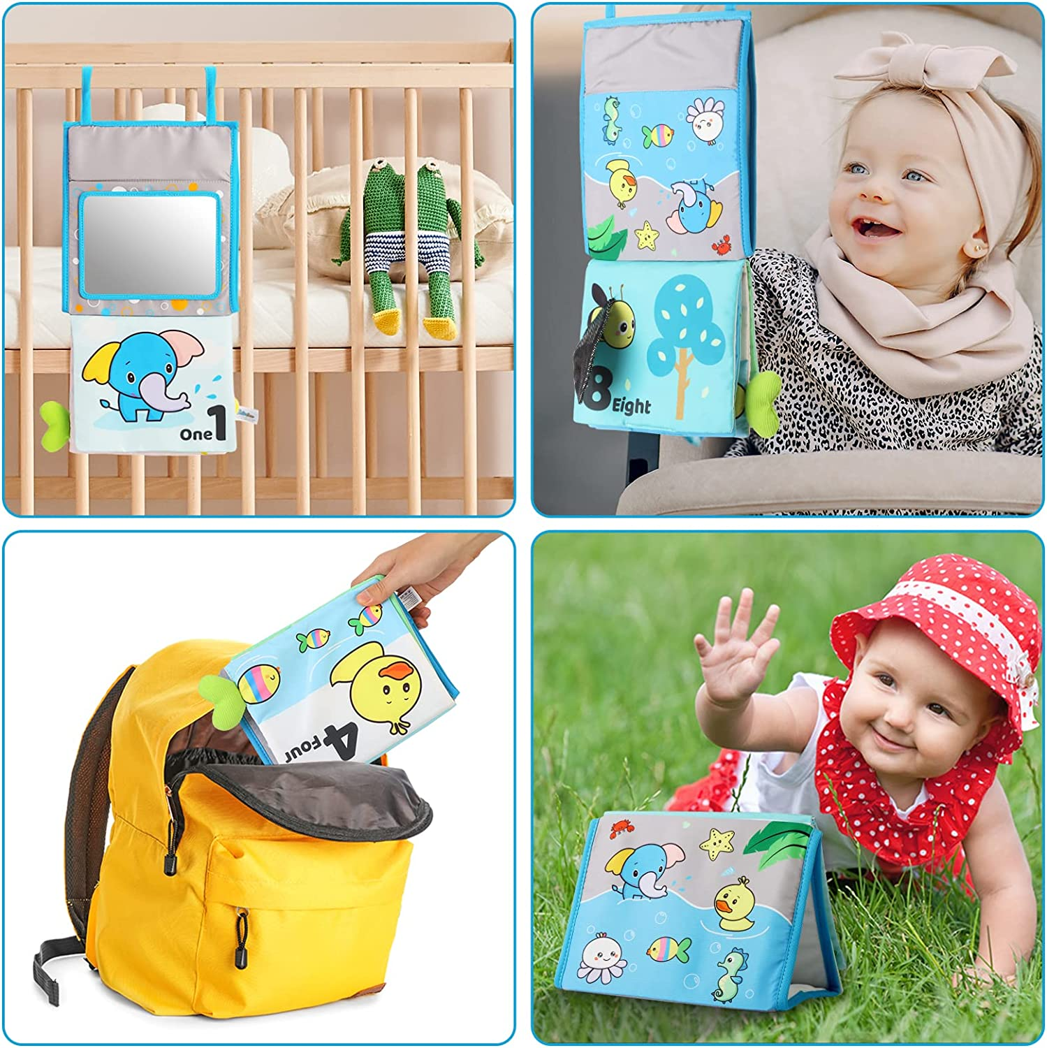 Caterbee Baby Mirror Toy, Tummy Time Soft Crinkle Activity Book Infant Toys for Gift 0-36 Months Toddler (10 Different Patterns) image number 1