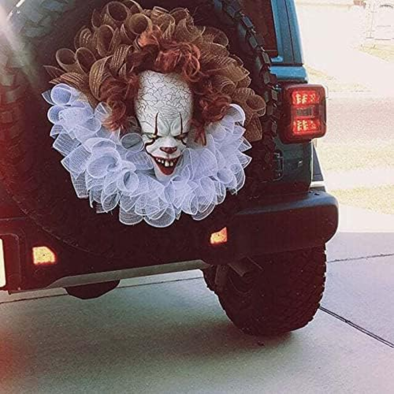 Halloween Horror Clown Face Cover Wreath, Reusable Horrible Face Cover Wreath Front Door Decoration Halloween Props Festival Party Decor for Home/1037 (Size : A) image number 1