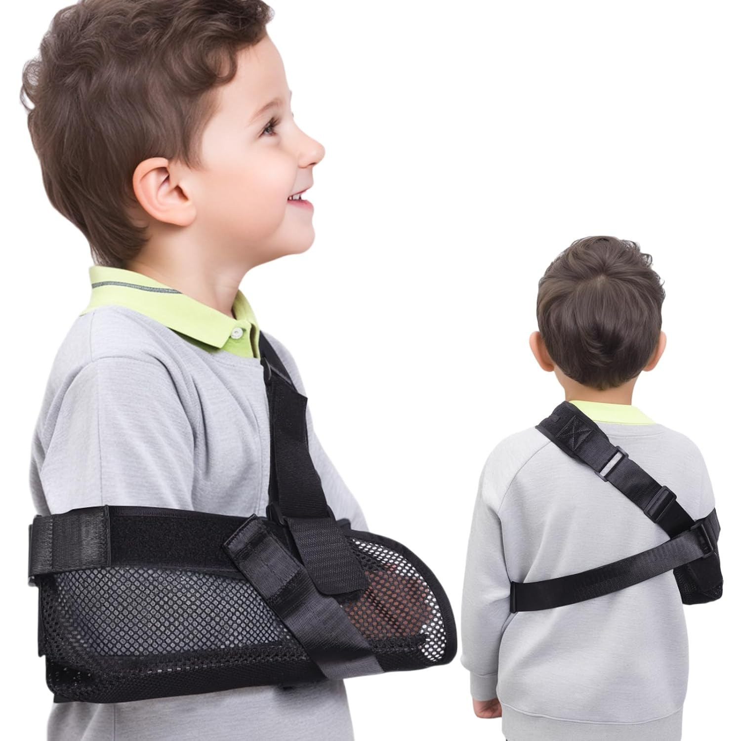 Carm Sling for Kids, Arm Brace with Support Plate, Arm Support Sling Shoulder Immobilizer for Children Shoulder Injury, Suit for Left and Right Arms, Boy and Girl(Black-Xs)