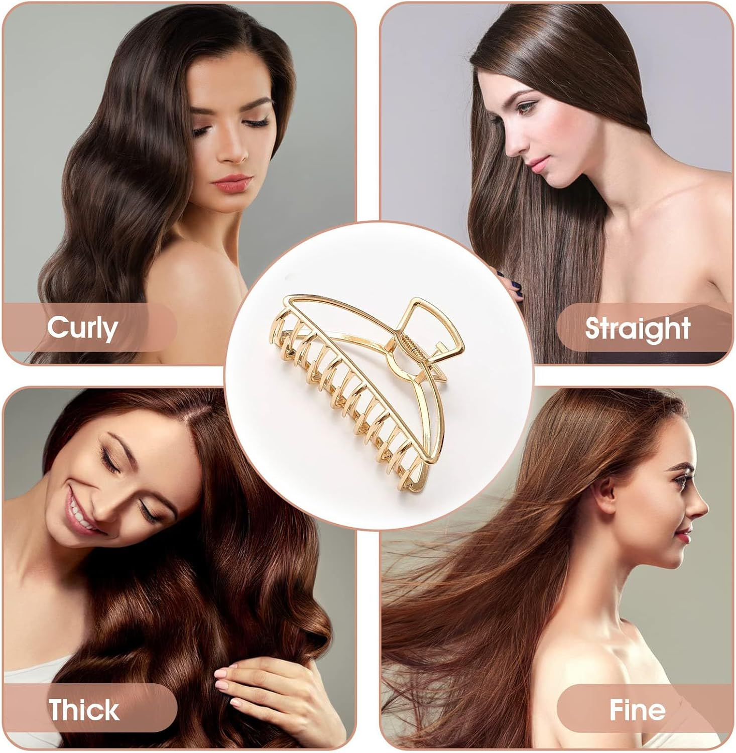 Gold Metal Claw Clips - Large Hair Clips for Thick & Thin Hair, Metal Hair Claws for Women & Girls, Stylish Gold Hair Accessories
