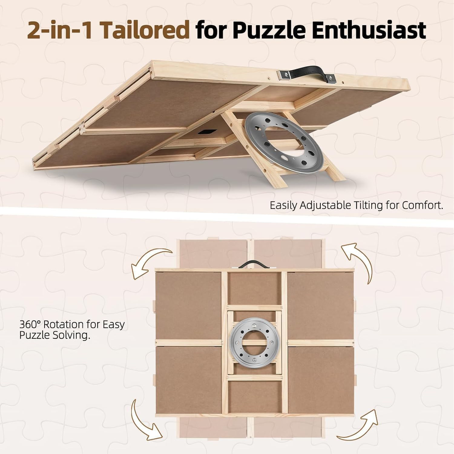 ALL4JIG 1500 Pieces Tilting & Rotating Puzzle Board for Adults Gifts, Wooden Jigsaw Puzzle Table with 4 Drawers, Portable Board with Lazy Susan and Cover image number 3