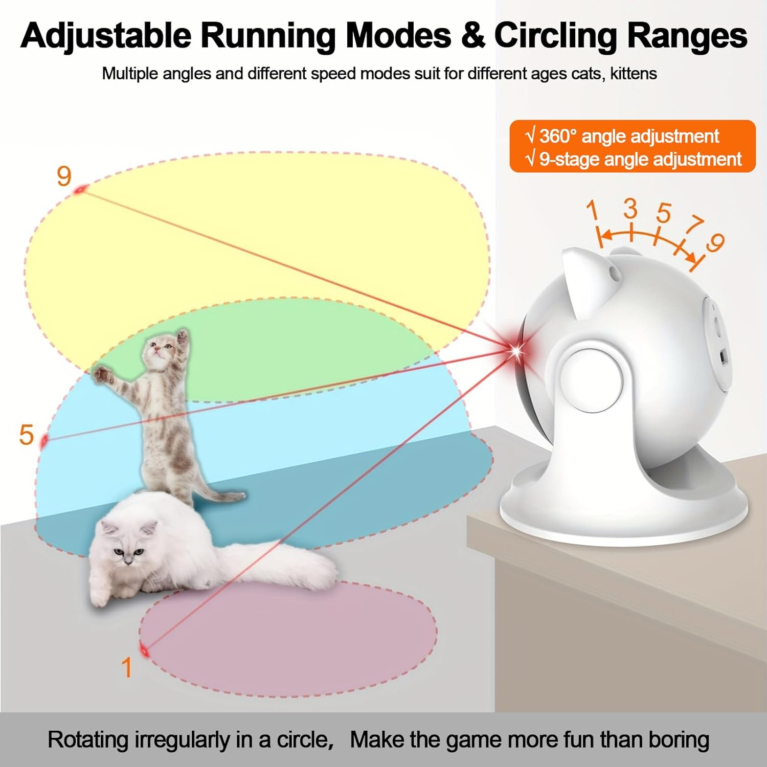 PAWCHIE Cat Laser Toy,Automatic Cat Toys with 3 Speed Modes,Usb Rechargeable Interactive Cat Toys for Cat Exercise/Play/Chase (Trajectory Cat Laser Toy) image number 5