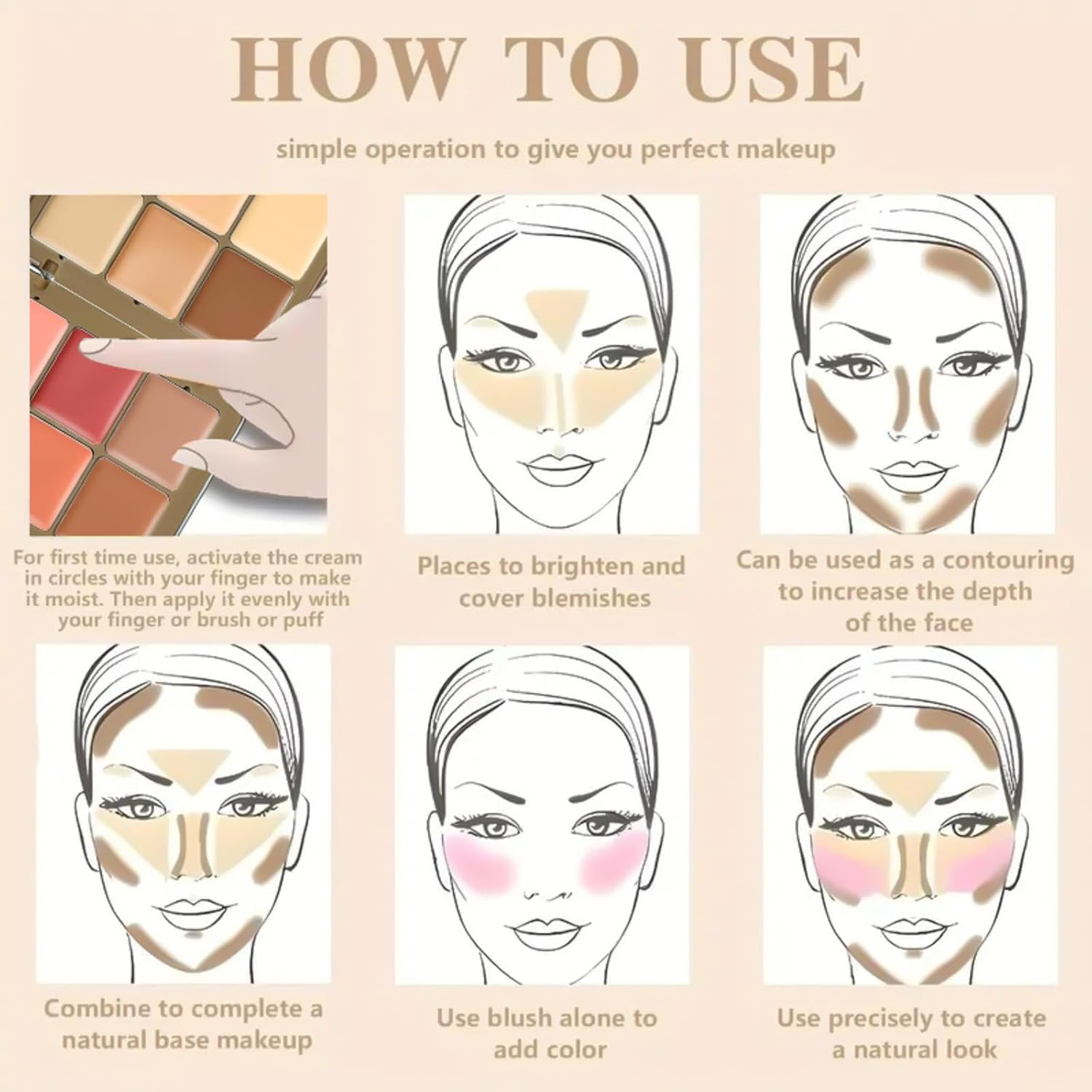 12 Colors Correcting Concealer Palette, Full Coverage Cream Contour Palette with Brush, Long Lasting Waterproof Foundation Highlighting Concealer Cream Makeup image number 3