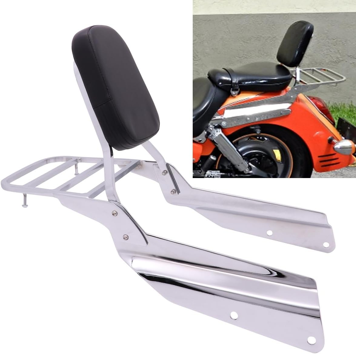 Passenger Sissy Bar with Luggage Rack Rear Backrest for Honda VTX1300 VTX1800 N/R/S/T Model 2002-2009, Chrome