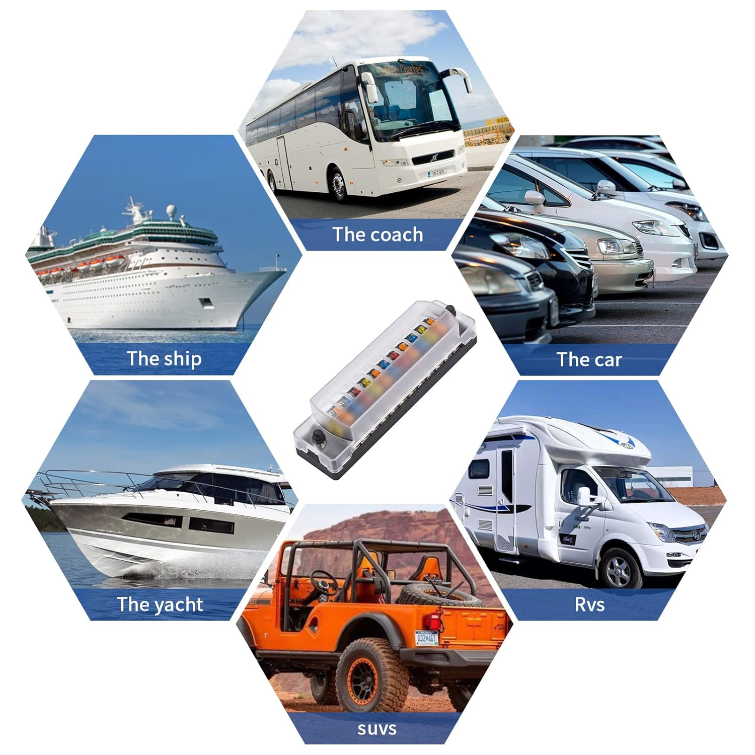 12 Way 12V Fuse Box Blade, 12Volt Fuse Block without LED Indicator Damp-Proof Cover - 12 Circuit Independent Positive Negative Fuse Box Holder for 12V/24V Auto Car Truck Boat Marine Vehicle image number 5