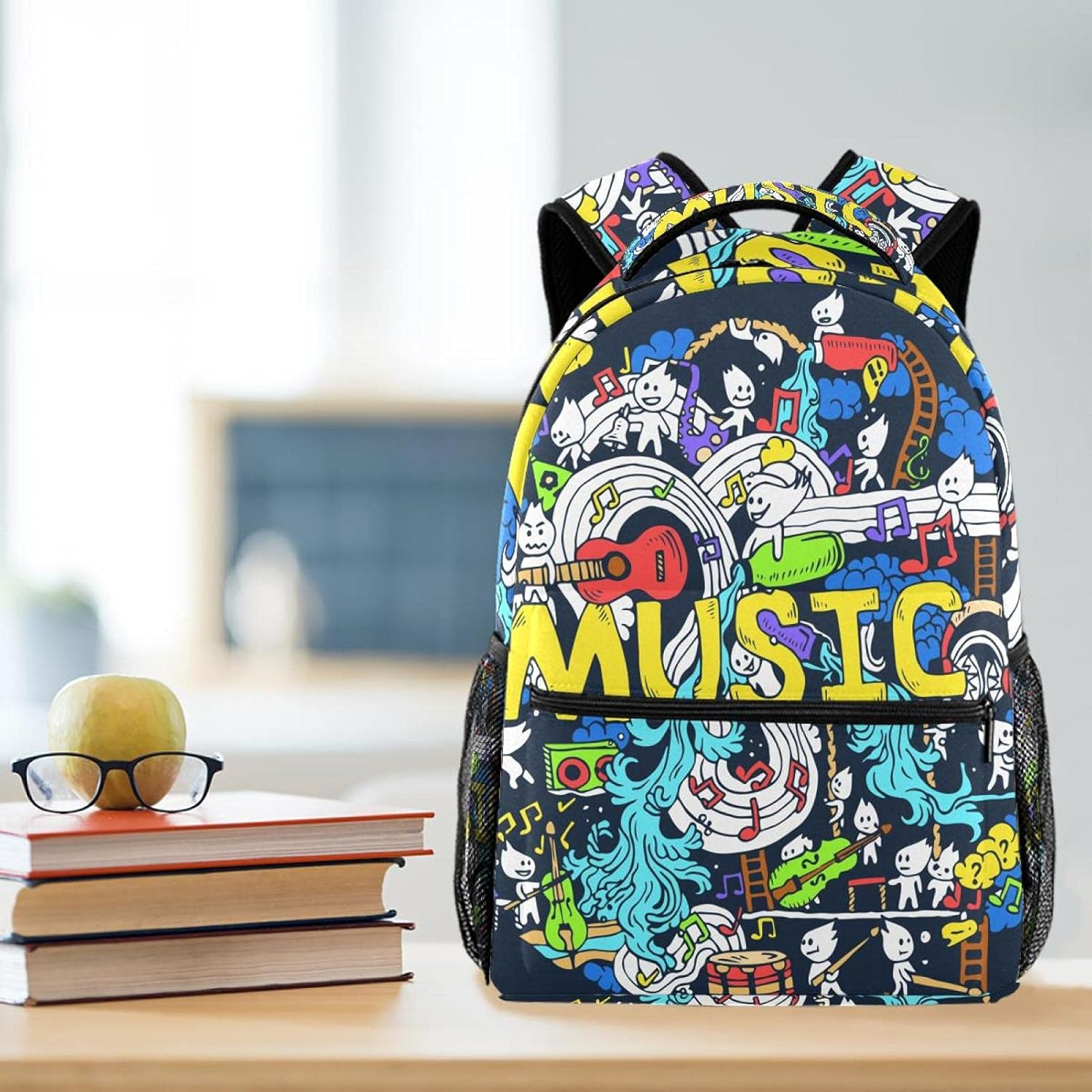 Musical Art with Funny Creatures Backpack Students Shoulder Bags Travel Bag College School Tote Backpacks image number 3