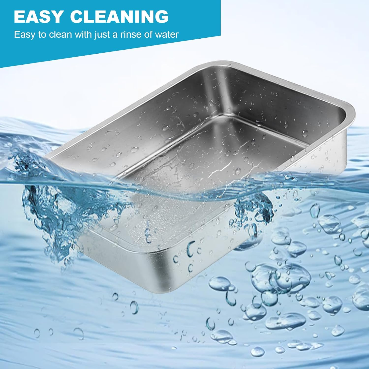 Cat Litter Tray Thickened 304 Stainless Steel, Litter Box, Metal Toilet Cats and Rabbits, Never Odours, Rustproof, Non-Stick Smooth, Non-Slip, Easy to Clean (17.8 Inches L X 13.8 Inches W X 4 Inches image number 5