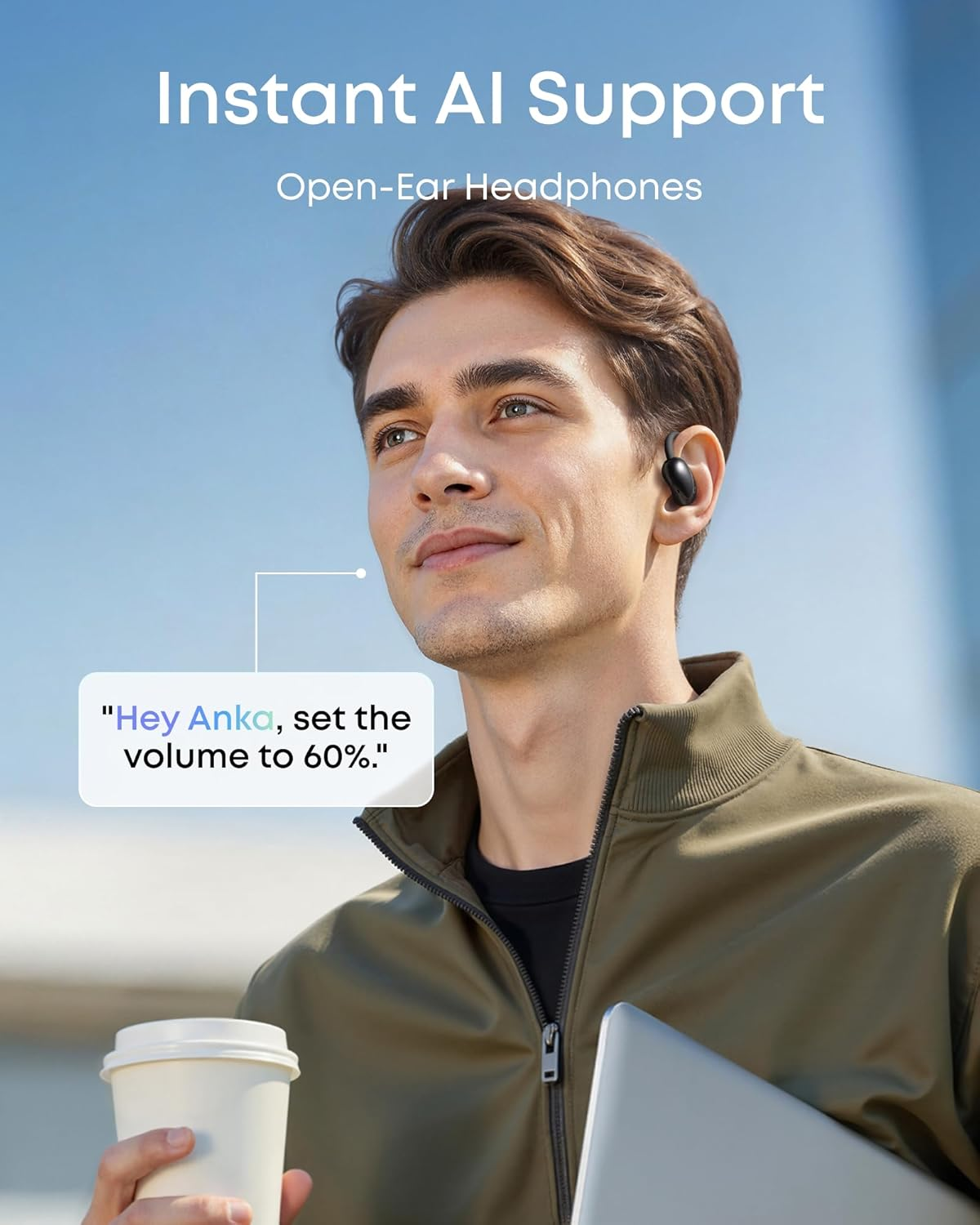 Soundcore Aerofit 2 AI Assistant Open-Ear Headphones by Anker, Pressure-Free Fit, 2X Richer Bass, Real-Time Translation Earbuds, Hi-Res, 35H Playtime, IP55