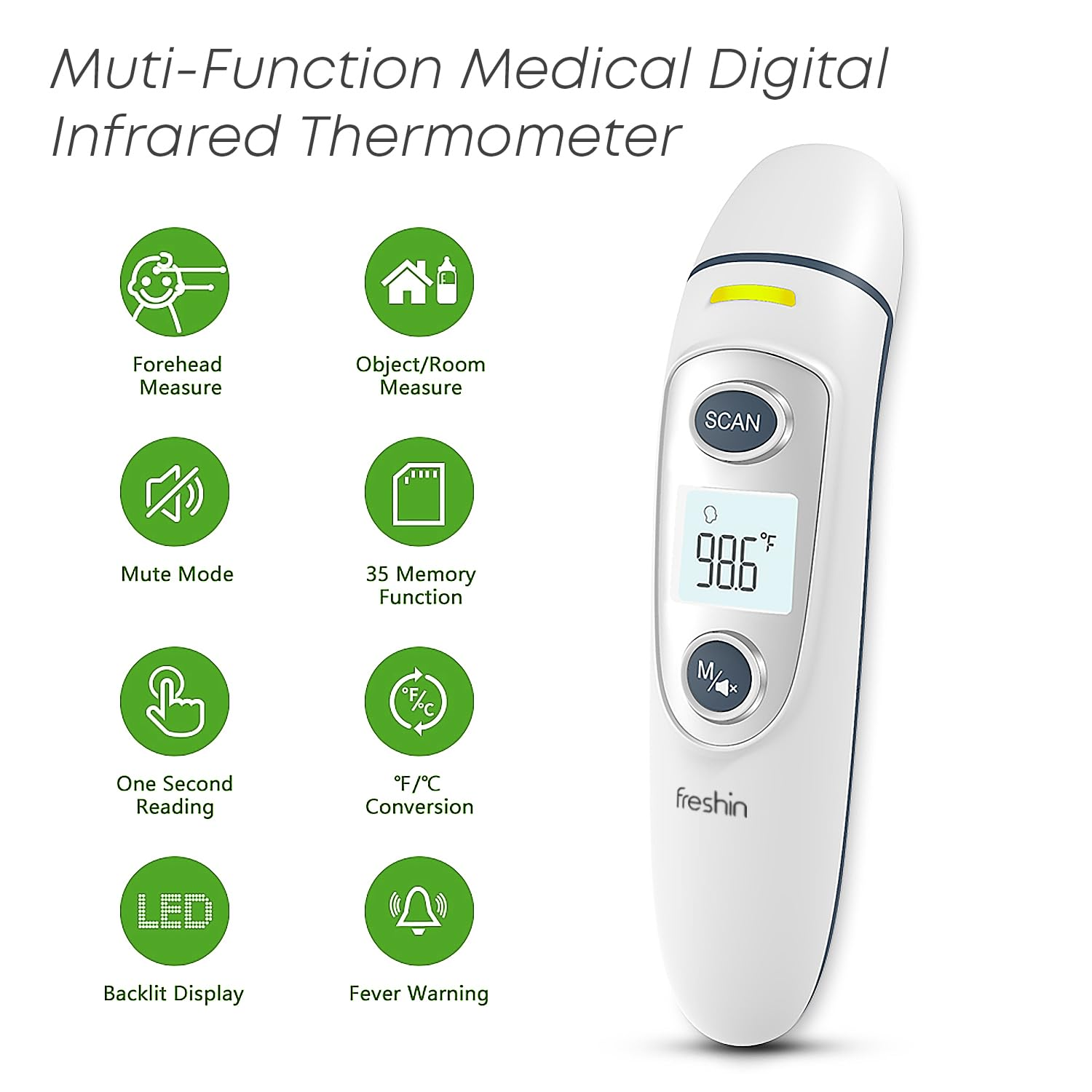 Medical Digital Thermometer 3-In-1 &ndash; Forehead, Ear & Object Thermometer | 35 Memory Function | Fast & Accurate IR Sensors | Fever Alarm | for Babies, Adults & Objects, Beverages | Batteries Included