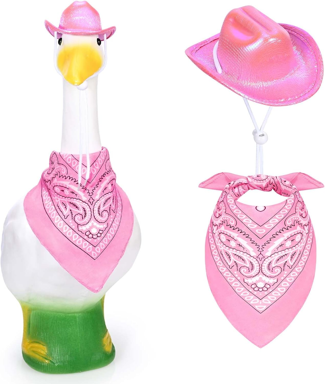 GANSHAYA Pink Porch Goose Outfits with Shiny Western Cowboy Hat for 23"/ 17'' Cement Goose Statue, Goose Clothes Outdoor Lawn Decor image number 3