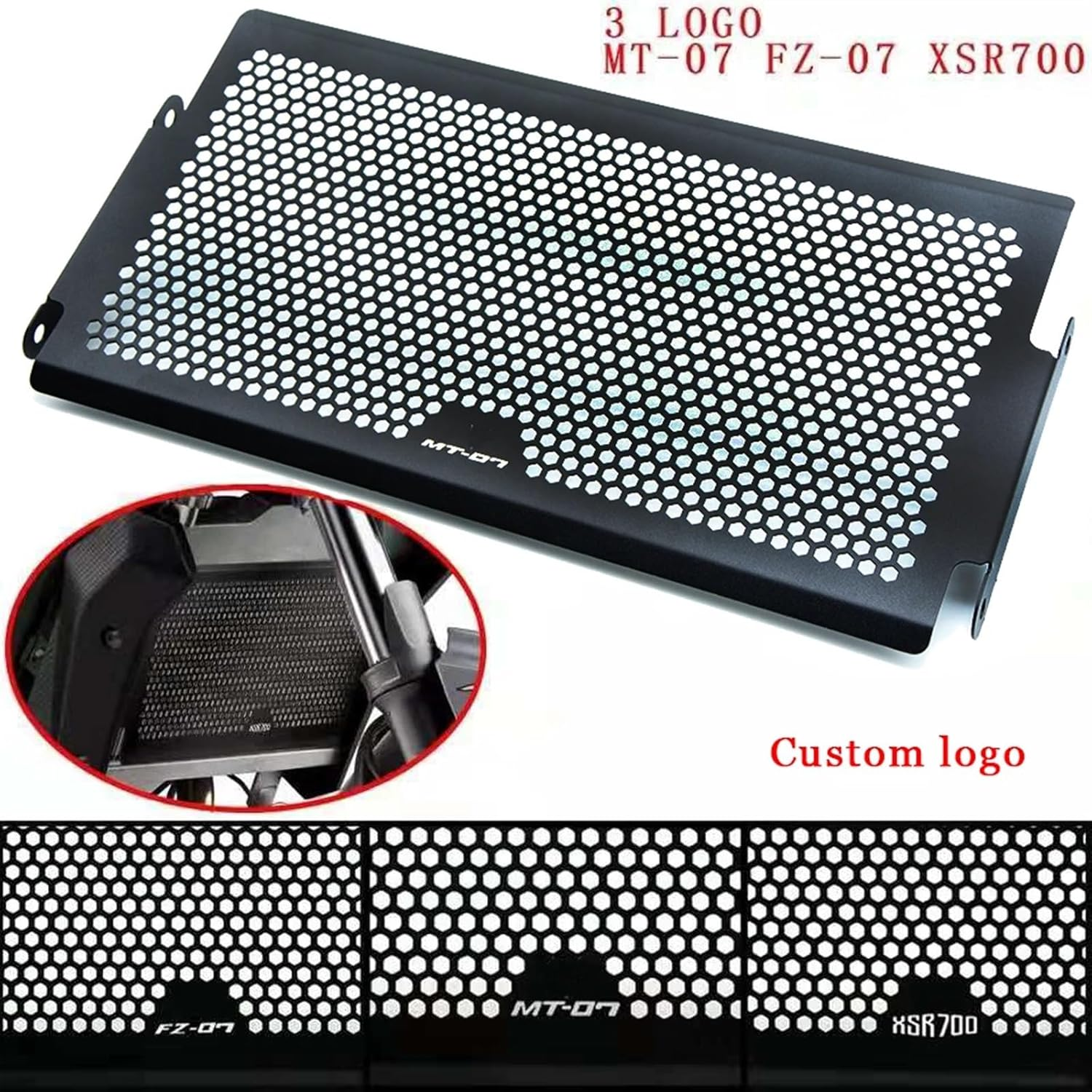 REZIN FIT for Yamaha MT-07 MT07 MT 07 FZ-07 FZ07 FZ 07 2014-2018 XSR700 XSR 700 2014-2020 2021 2022 Radiator Grille Guard Protetor Cover Styling Accessories (Size : with MT-07 LOGO) image number 1