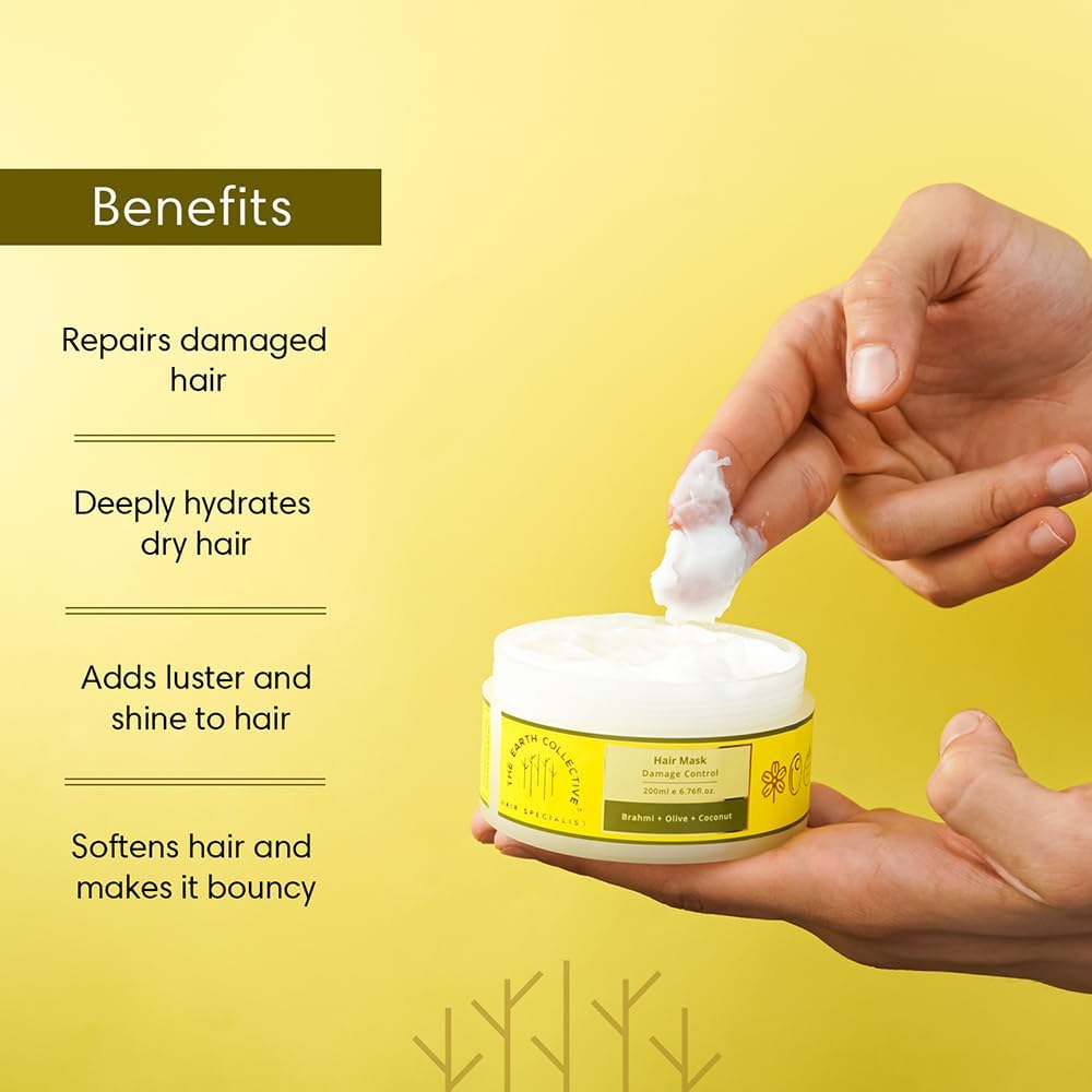 THE EARTH COLLECTIVE Hair Mask for Smoothening Hair | Contains Brahmi, Olive Coconut, Nourishes Damaged Hair, Replenishes, Damage Control | Pak of 200 Ml image number 2