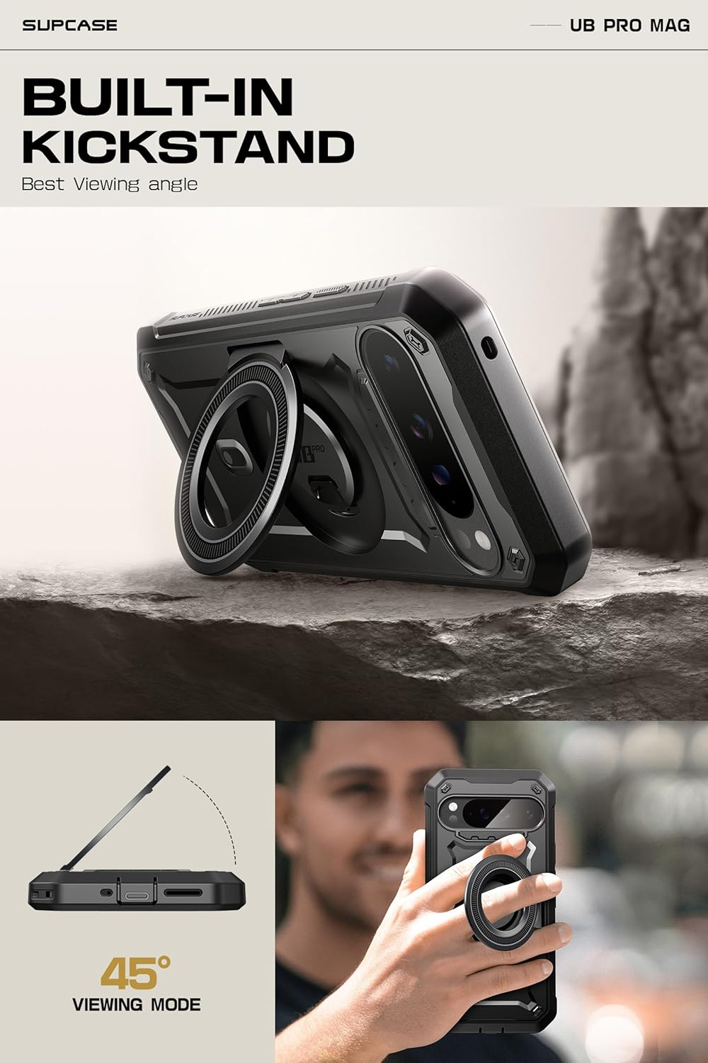 SUPCASE for Google Pixel 9 Pro XL Case with Stand (Ubpro Mag), [Support Magsafe] [Built-In Screen Protector & Belt Clip] [Military-Grade Protection] Magnetic Phone Case for Pixel 9 Pro XL, Black image number 2
