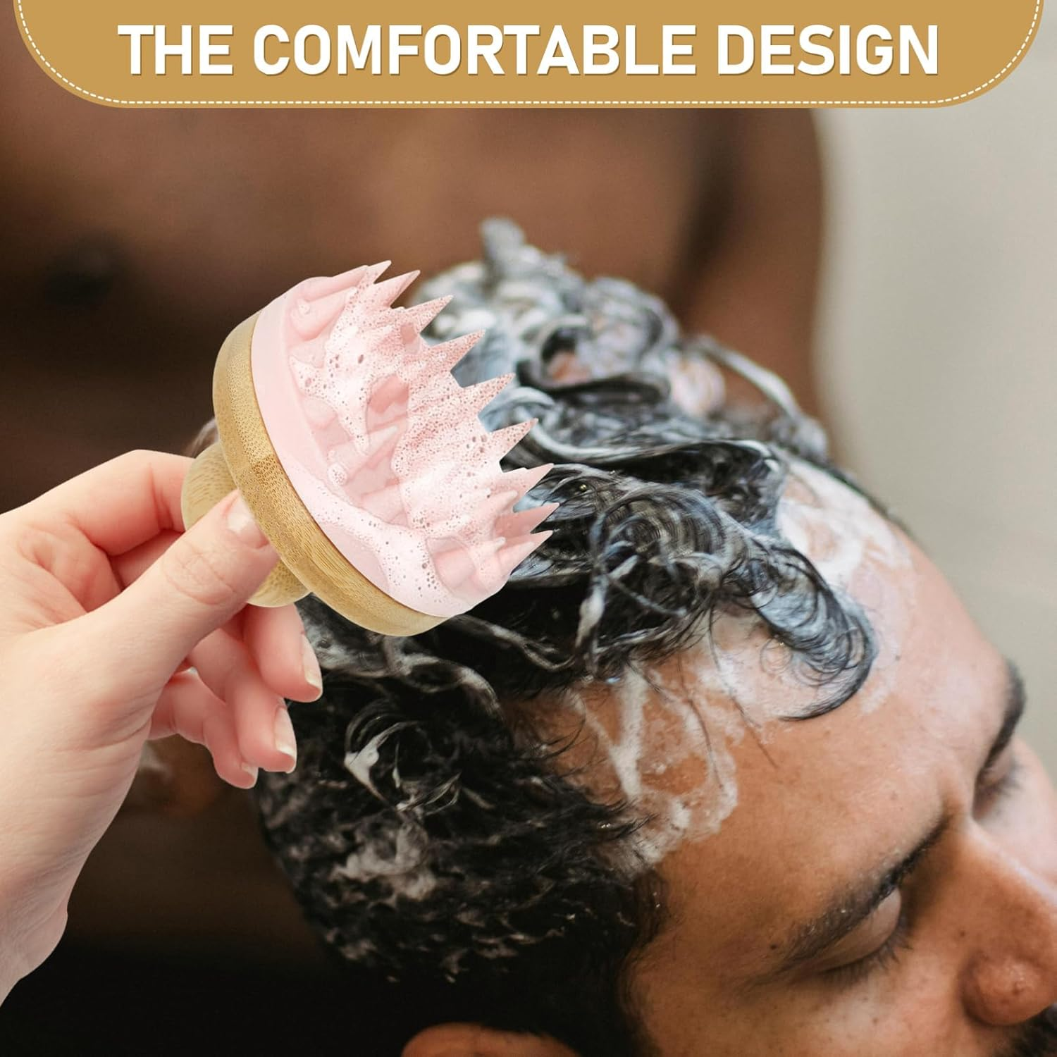 Healeved Silicone Scalp Massager Shampoo Brush for Hair Care Pink Soft Head Scrubber Home Hair Scalp Massage Tool Shower Use image number 6