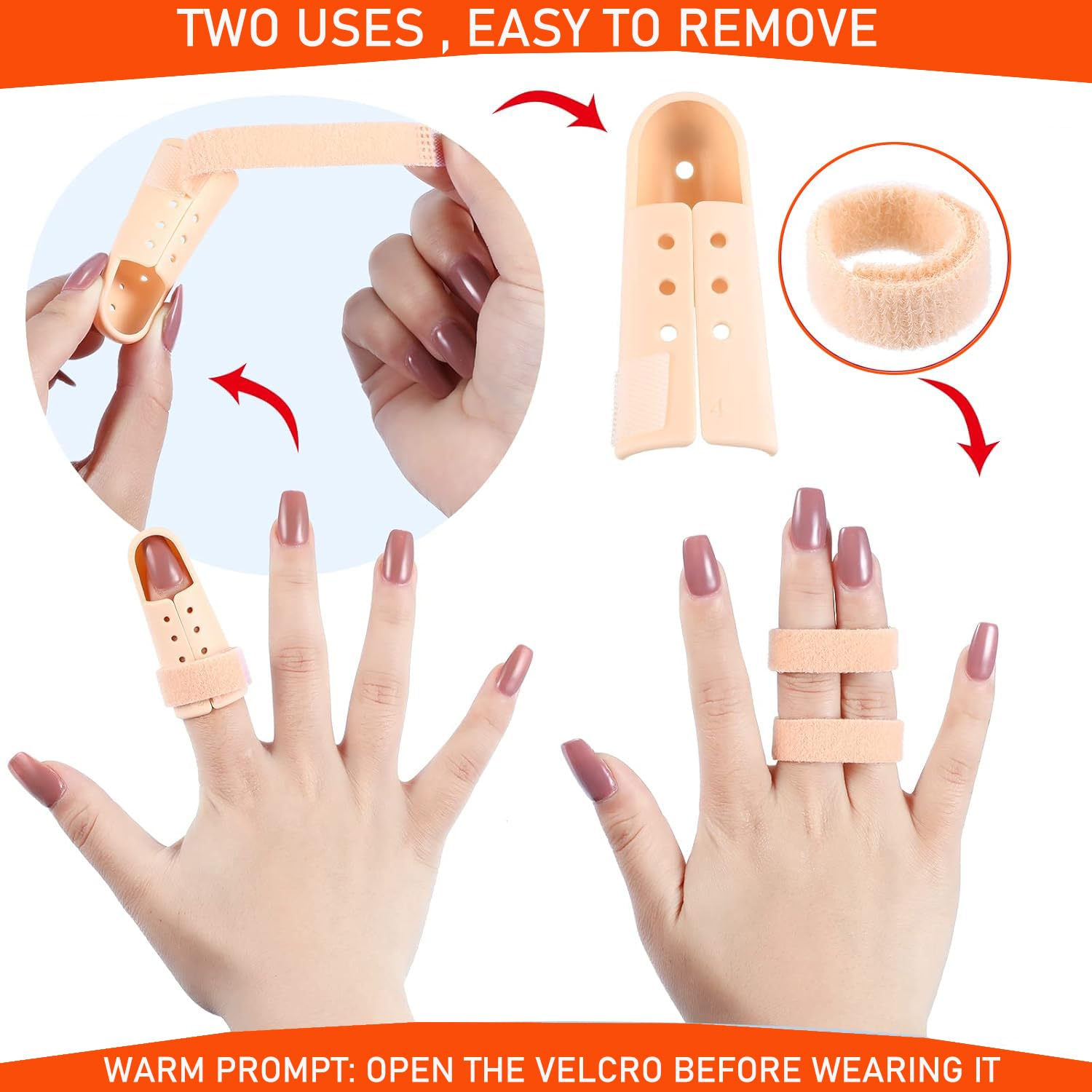 5Pieces Finger Splints for Mallet Finger and Arthritis, Adjustable Support Brace for Finger, Thumb Straightening (Beige, 5 Sizes) image number 1