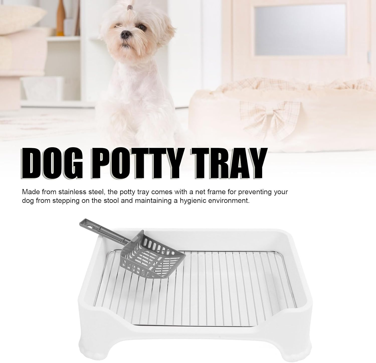 Dog Potty Tray, Stainless Steel Removable Washable Pet Toilet Training Pee Pad Tray for 1.5 to 2.5Kg Small Medium Dogs, 15Mm Spacing, Mesh Dog Training Toilet Dog Litter Box image number 6