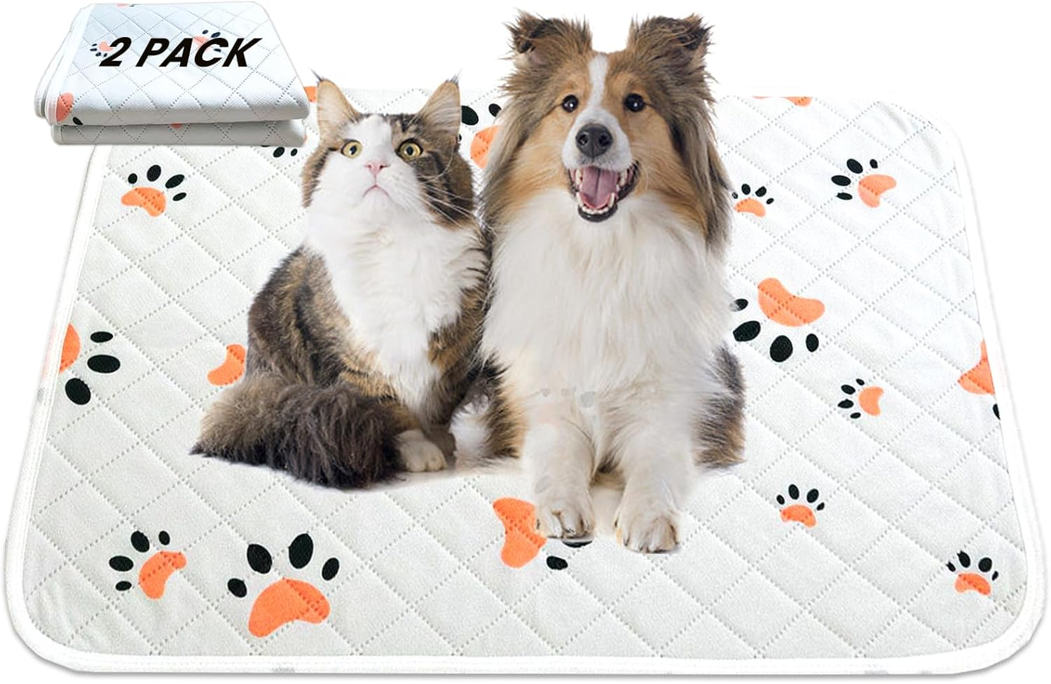 Tawyot Washable Pee Pads for Dogs 2 Pack Reusable Puppy Pads Waterproof Protect Floors Potty Crate Great for Dog Cat Rabbits Small Breeds Color Paw 24 Inch image number 2