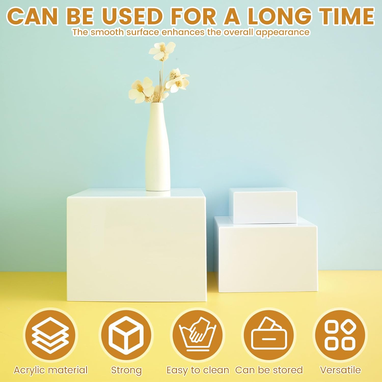 6 Pcs Acrylic Display Boxes Risers, 6 Different Sizes Stackable Buffet Stands, Food Display Risers for Party Buffet Table 3 Inch + 4 Inch + 5 Inch + 6 Inch + 7 Inch + 8 Inch (White) - White image number 5