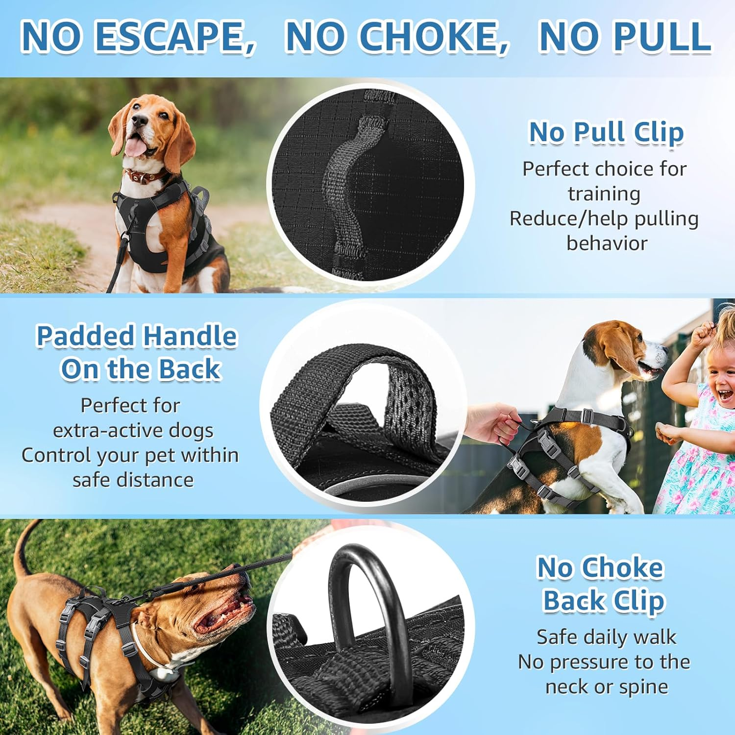 Slowton No Pull Dog Harness - Lightweight Escape Proof Dog Harness with Padded Lift Handle, Adjustable Full Body Reflective Dog Vest Harness for Small Medium Large Dogs Easy Walking, Training, Hiking image number 6
