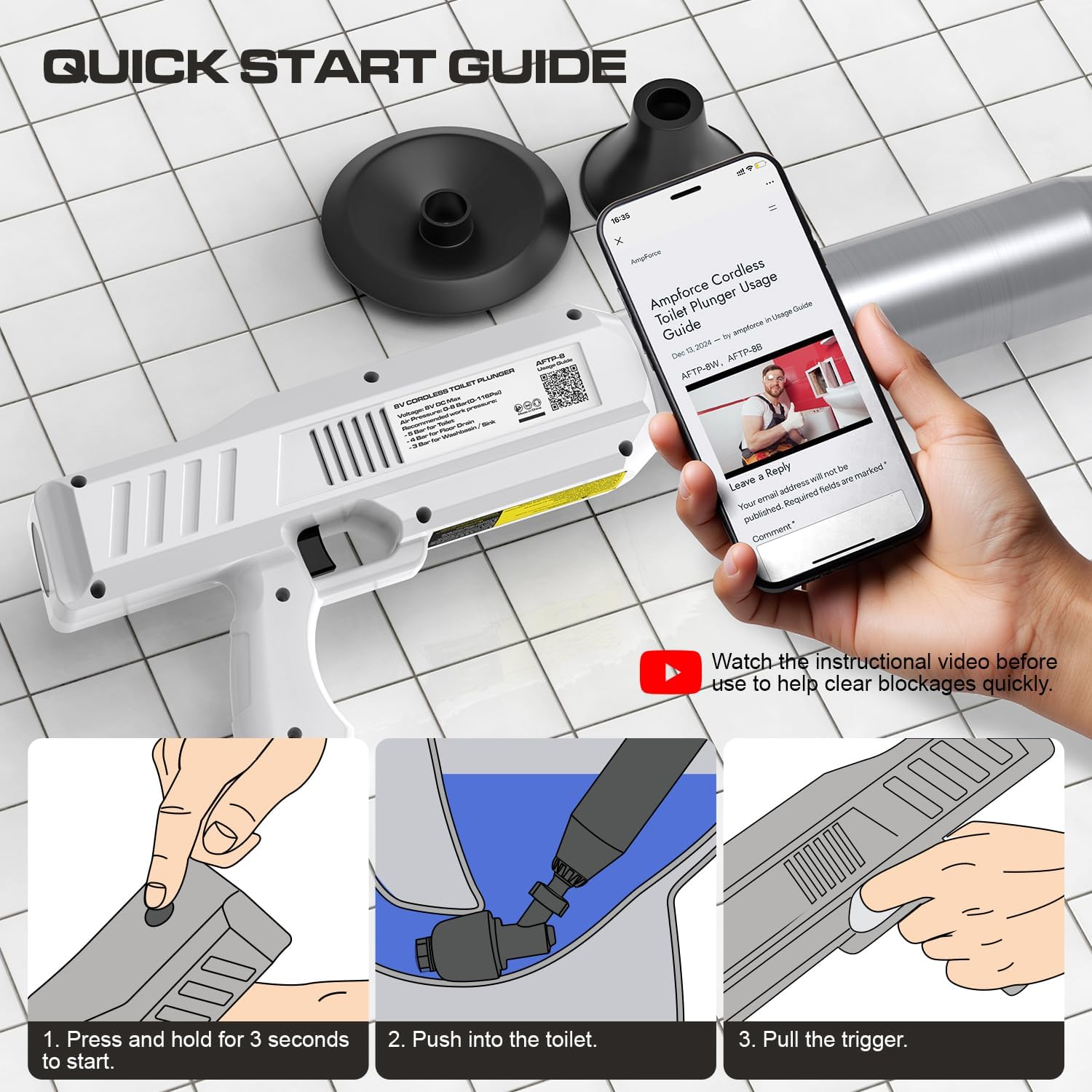 &zwnj;Electric Toilet Plunger for Bathroom, High-Pressure Air Plunger, Heavy-Duty Clog Remover for Toilets, Toilet Drain Unclogger