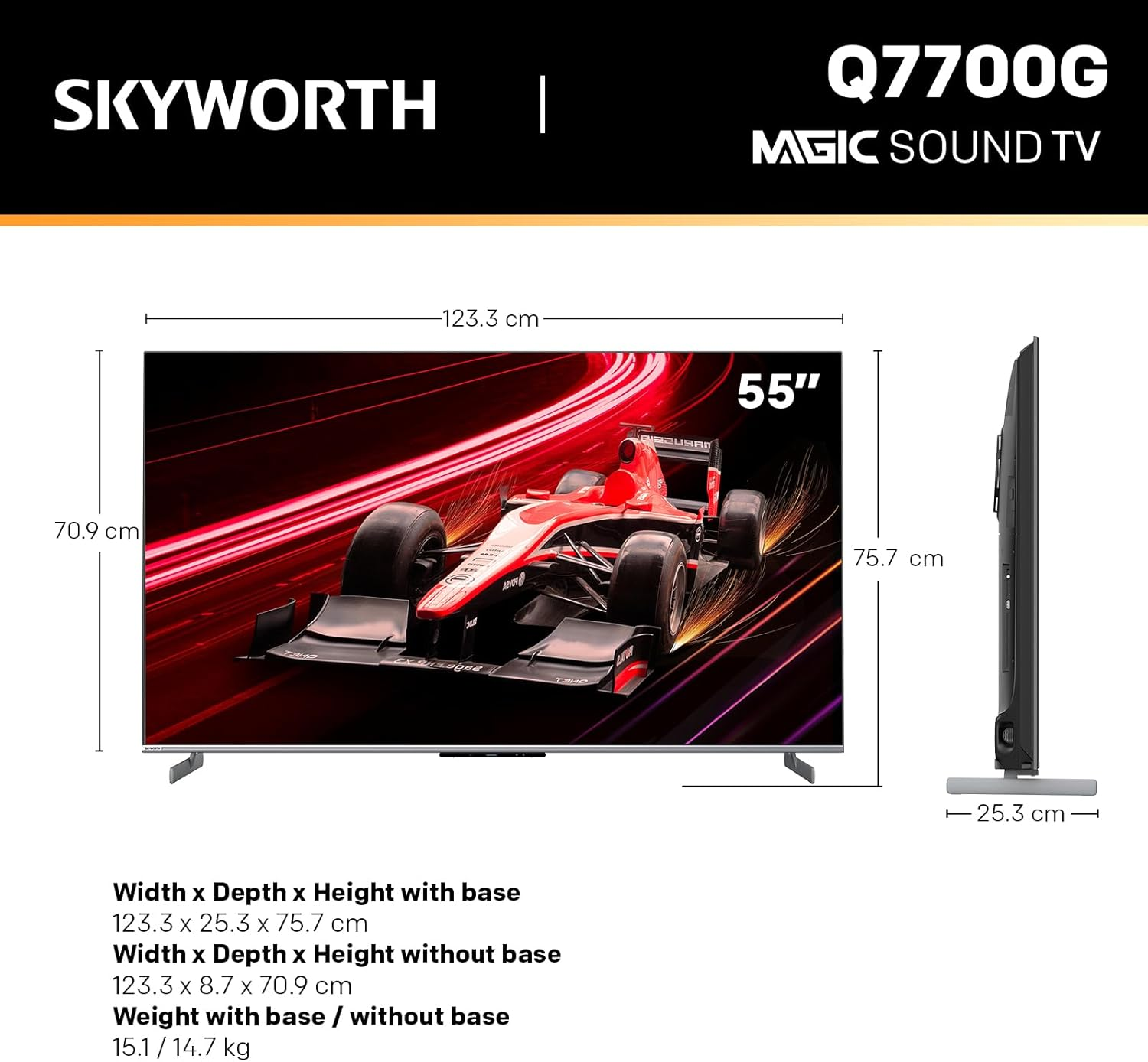 SKYWORTH 55" Q7700G QLED+ Magicsound Google TV, 144Hz UHD, 2.1.2 Sound, Built-In Subwoofer, Dolby Vision+Atmos, AI Picture Processor, Eyecare TV, Find-My Remote，Screen Casting image number 4
