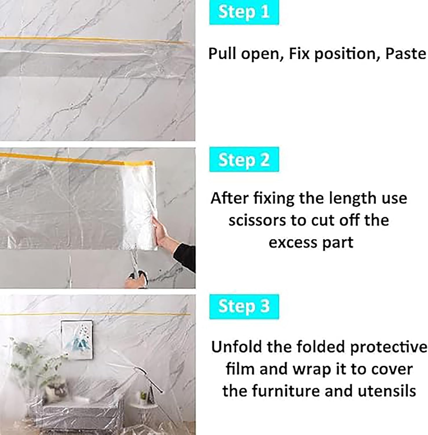 1Roll Plastic Drop Cloth Plastic Sheeting, 0.55X20M Dust Sheets Roll Plastic Masking Film Rolls Drape Masking Film, Adhesive Dust Sheet Roll for Automotive Painting Covering