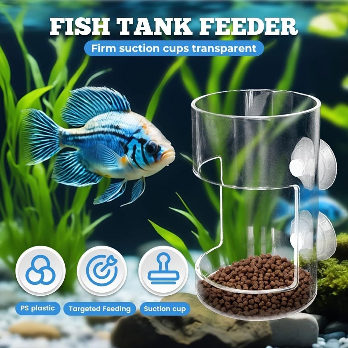 AIMALL Floating Fish Feeding Ring &ndash; Hanging Aquarium Food Feeder with Suction Cups, round & Square PS Plastic Feeding Box for Parrot Fish, Koi, and Tropical Tanks image number 3